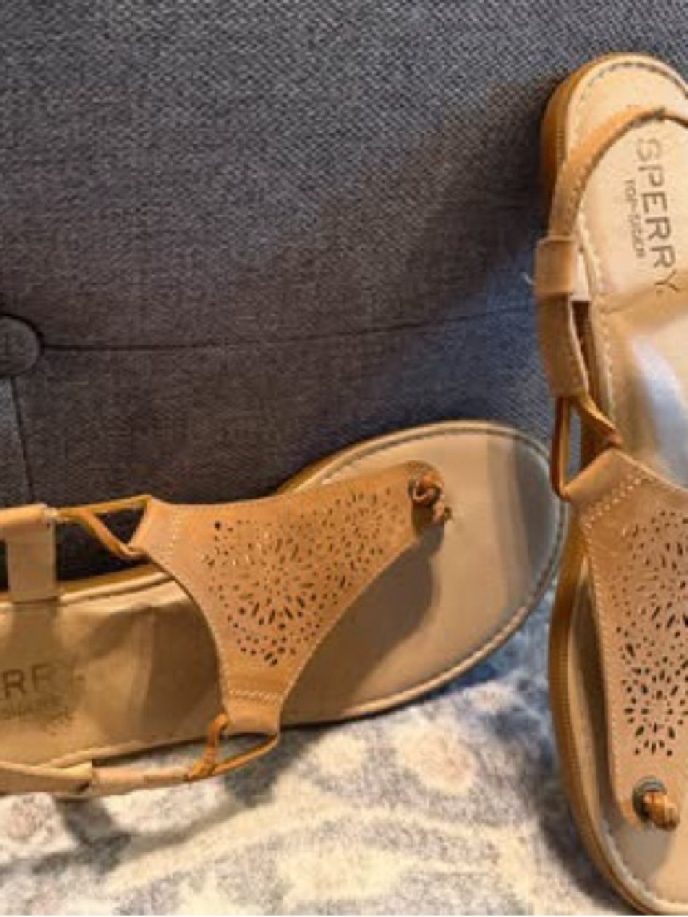Sperry Women's Tan Laser-Cut T-Strap Sandals